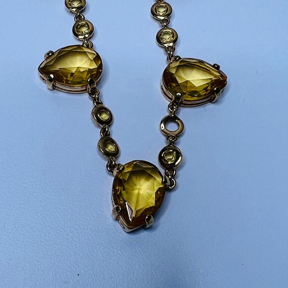 J.CREW Citrine Beveled Glass Necklace, 5 Panels, Gold Tone, Chunky Vintage - Picture 6 of 8